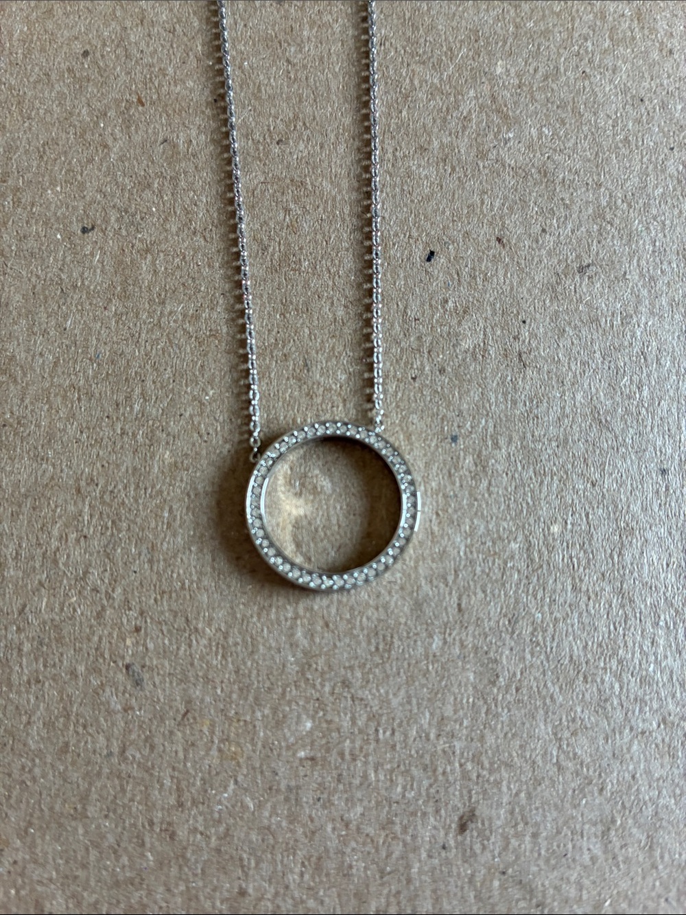 Sterling Silver Pave Circle Pendant Necklace - Silver